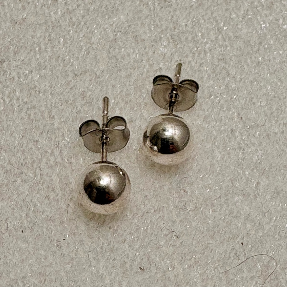 Vintage Sterling Silver Round Stud Earrings, Retro Earrings, Stamped